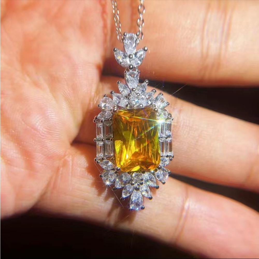 New Gorgeous 925 Silver Citrine Pendant Necklace - Picture 4 of 10